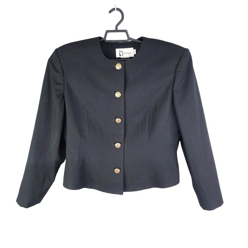 Womens Black Prophecy Blazer Jacket 100% Pure Wool Button Up Lined Size 14